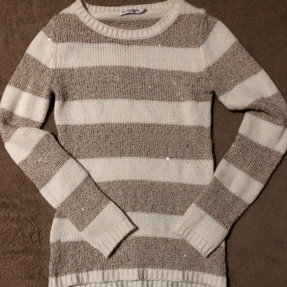 Revolution Sparkly Tan Creme Striped Knitted Sweater